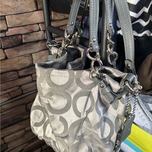 Coach Gray Signature Shoulder Bag with Silver Hardware